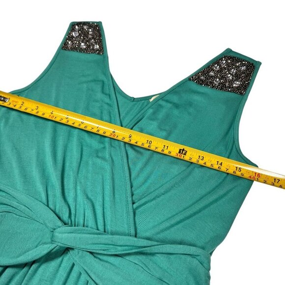 NWOT Boho Beaded Maxi Dress Sz.M Green Teal Sleeveless Event Festival Summer - Picture 11 of 13